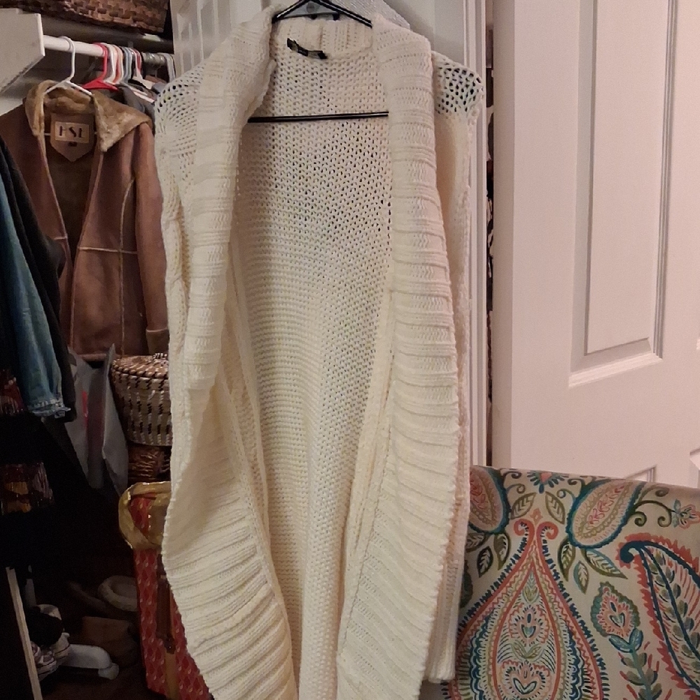 bebe Cream Open-Front Shawl Collar Cardigan